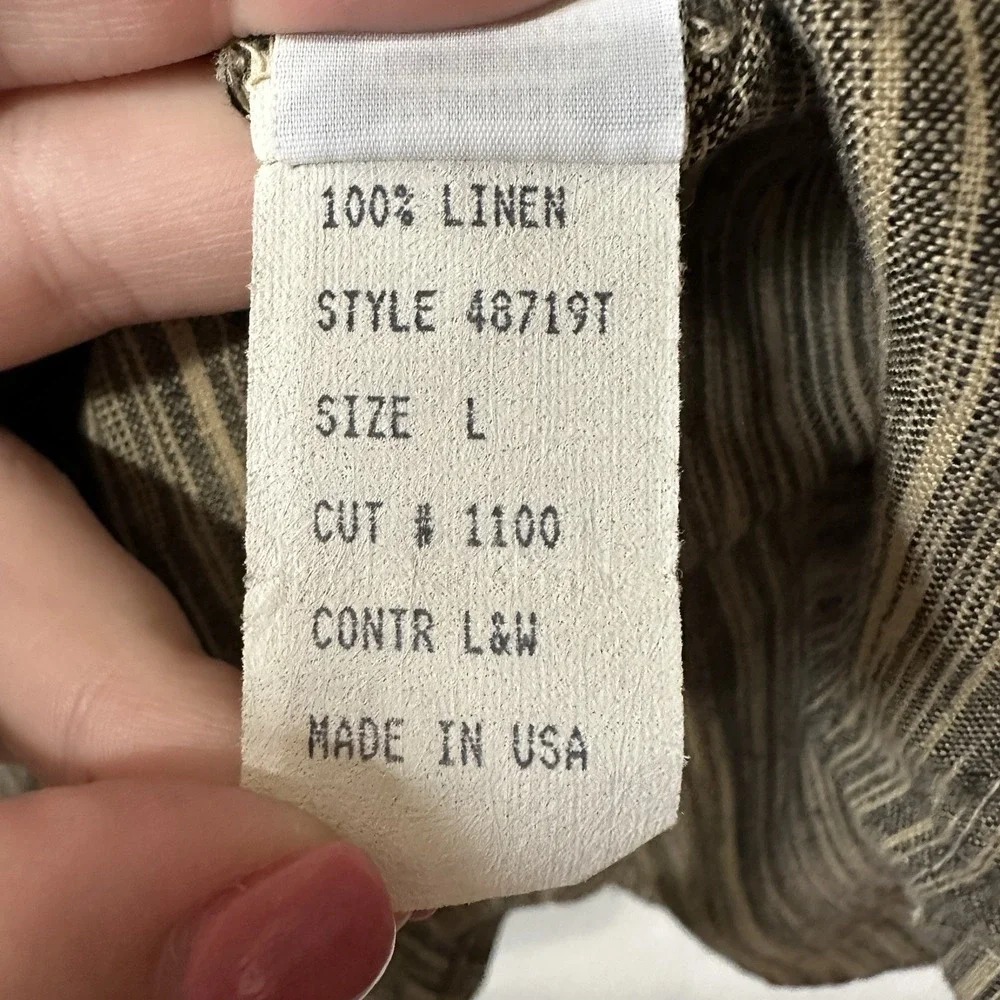Cut Loose Oversized Boxy Linen Button Up Lagenlook Size Large Beige‎ Gray Stripe